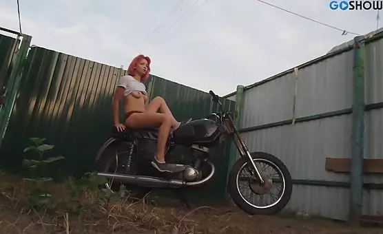 Teasing Motorcycle Chick Outdoor Temptations