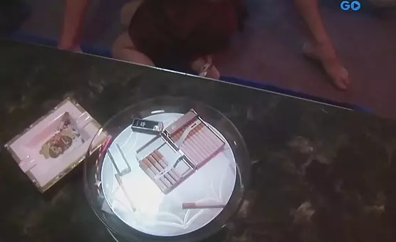 Erotic Brunette with Covered Face Smoking Cigarette during Sexy Adventure